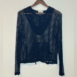 Ginger G Black Mesh Hoodie | Long Sleeve Lightweight Drawstring Top | Size M